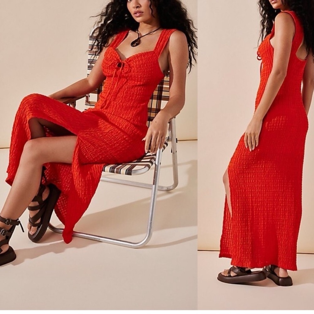 NWOT Free People Eleni Beach Bodycon Maxi Dress In Orange - Picture 2 of 12